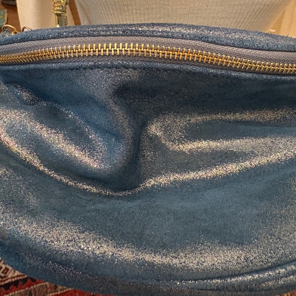Metallic Blue Leather Crossbody Camera Bag — Canvas Luxe Strap — Voluminous — NW - Picture 3 of 6